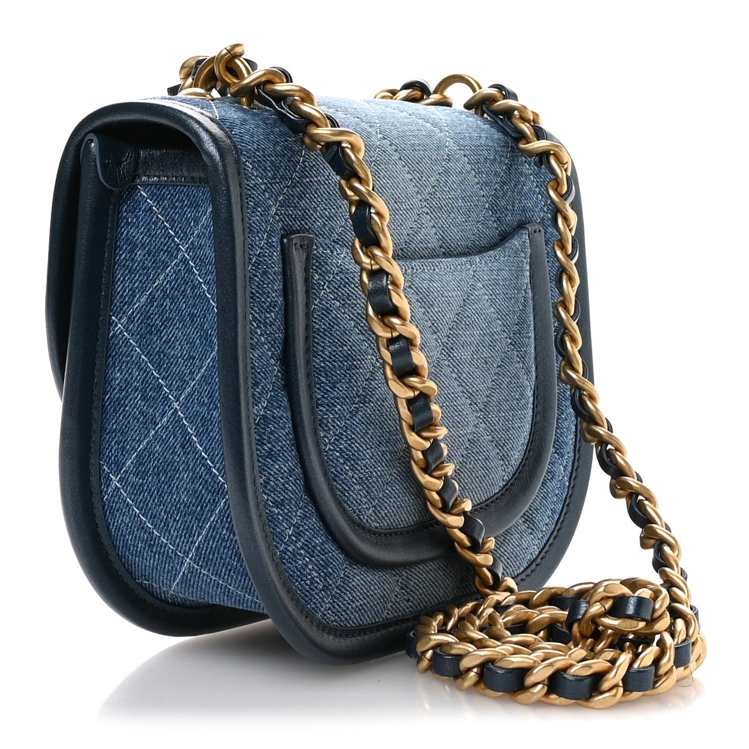Washed Denim Quilted Small Messenger Flap Blue