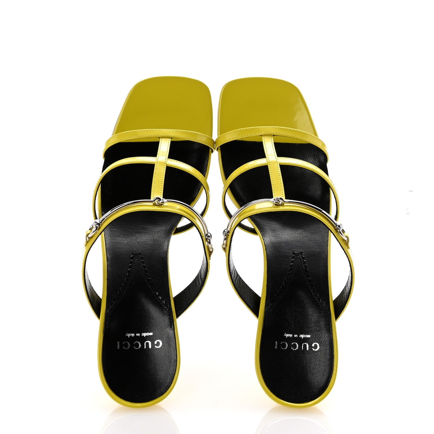 Patent Calfskin Horsebit Divine 75mm Slide Sandals 39.5 Acid Lime