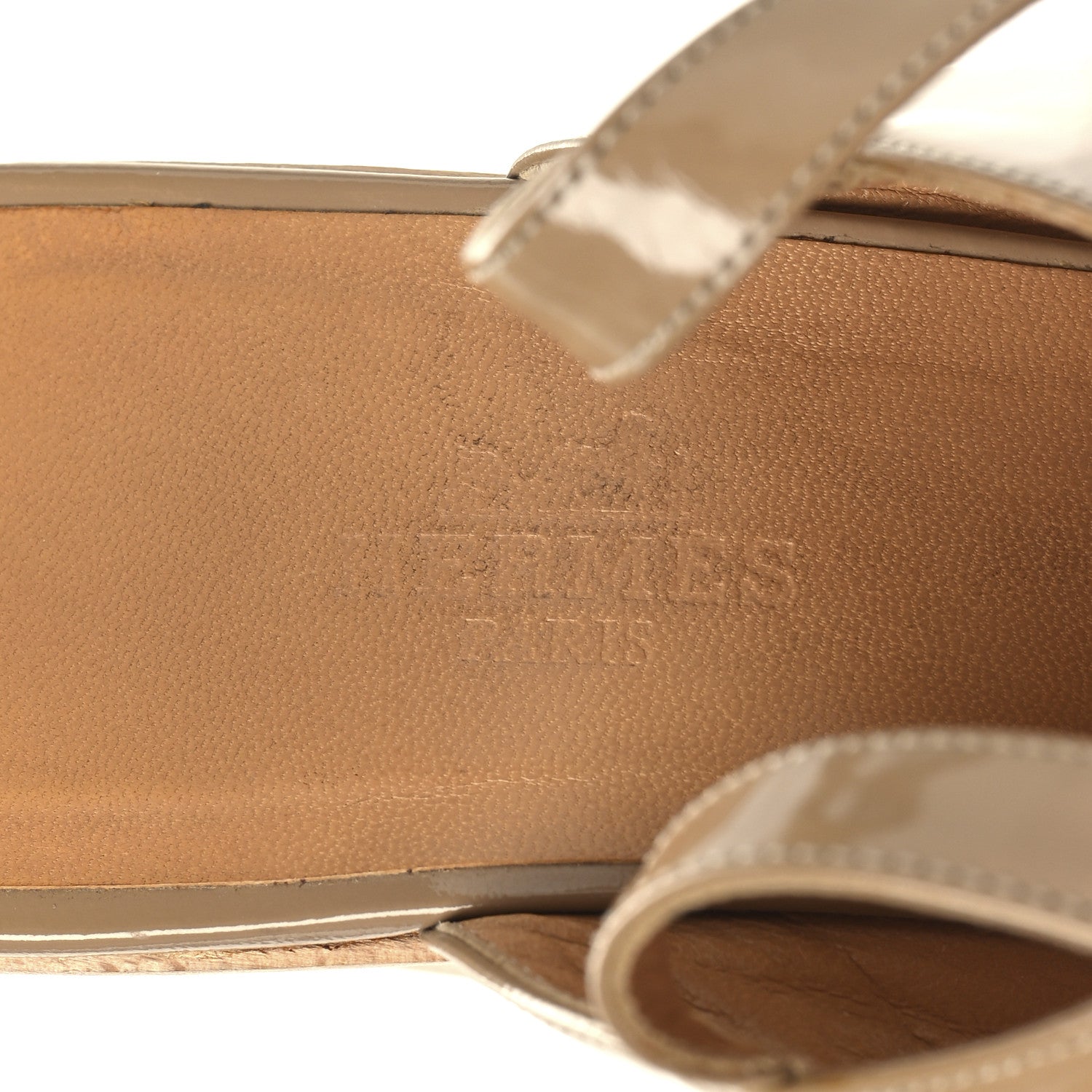 Patent Calfskin Perforated H Platform Sandals 37 Beige