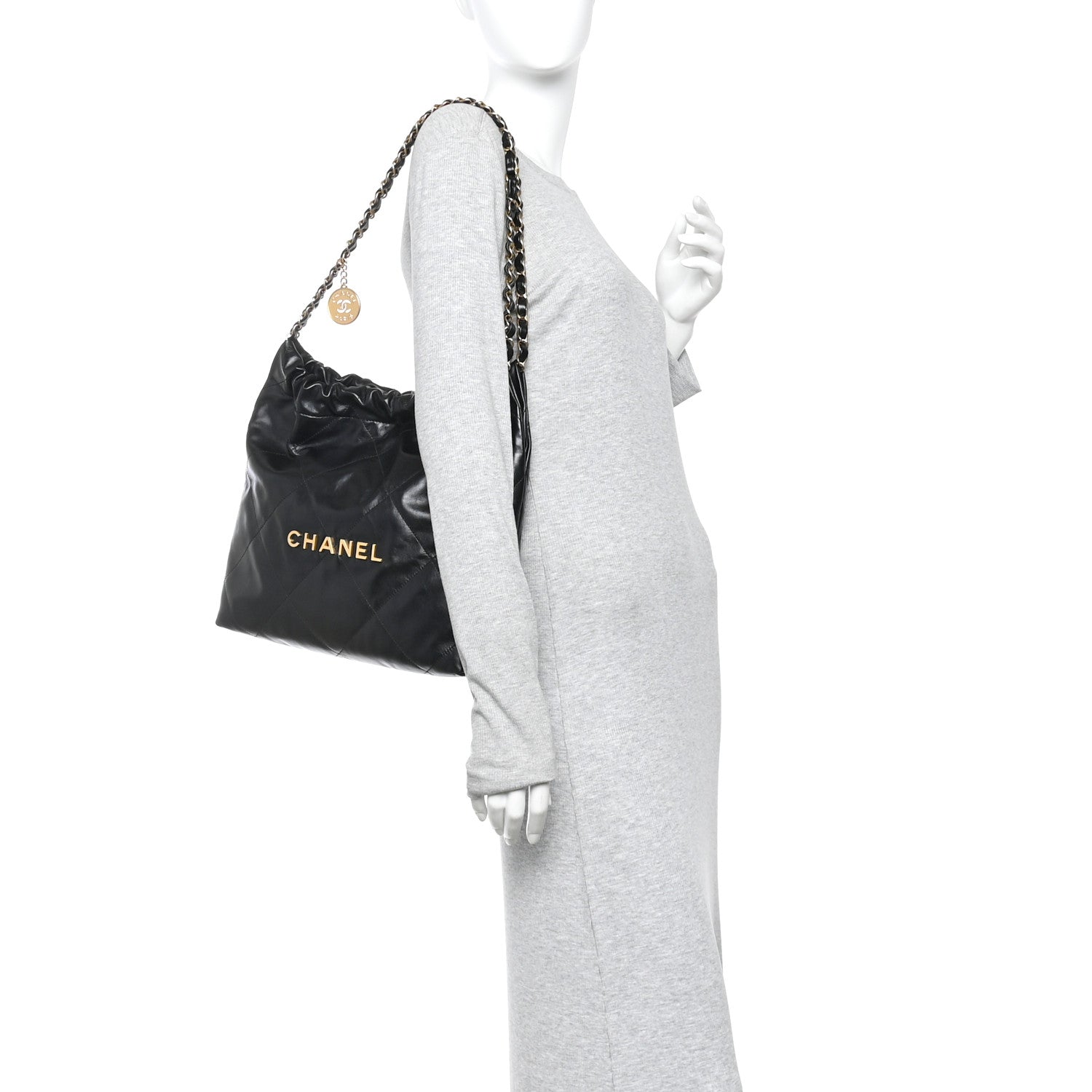 Shiny Calfskin Quilted Small Chanel 22 Black