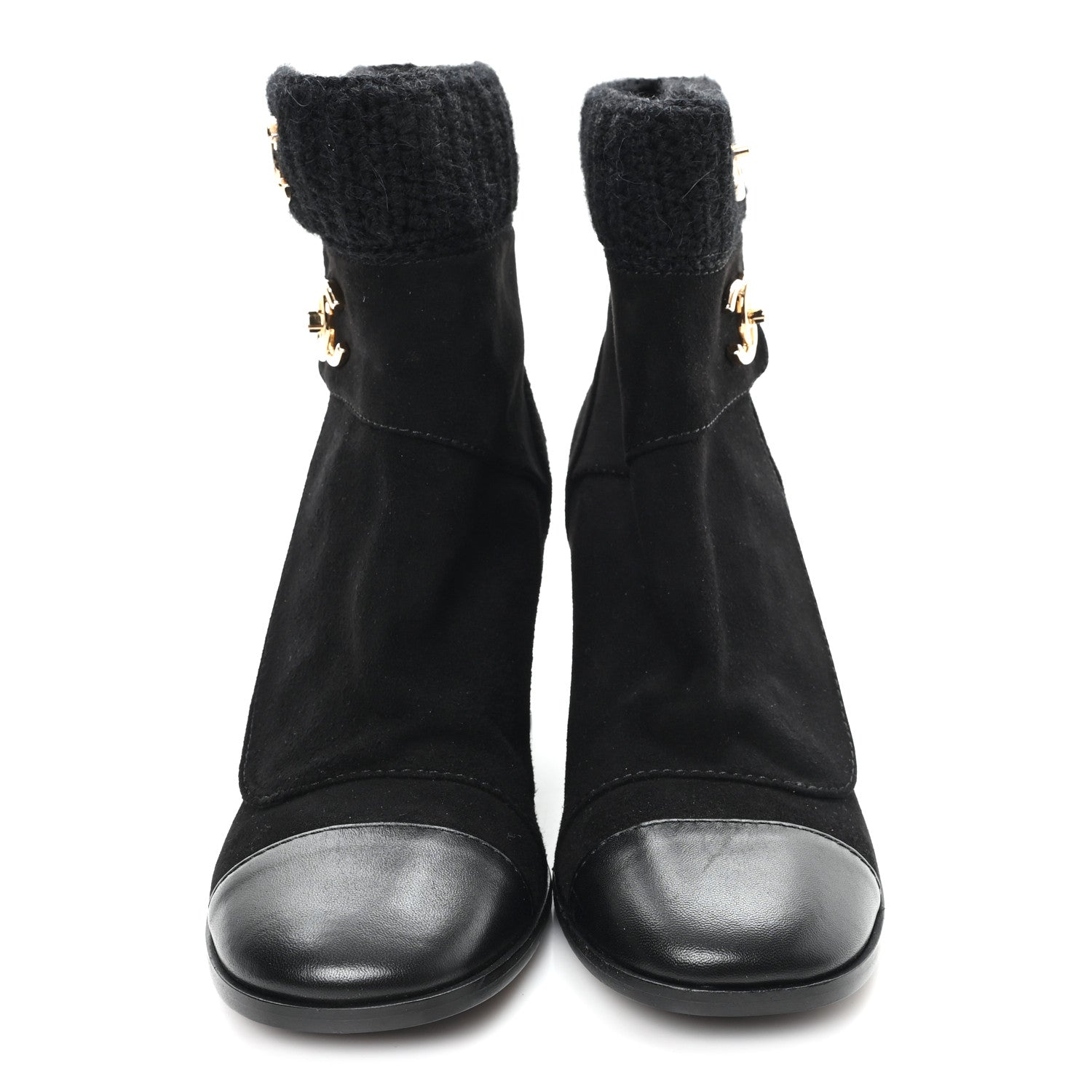 Suede Lambskin Knit CC Short Boots 39 Black