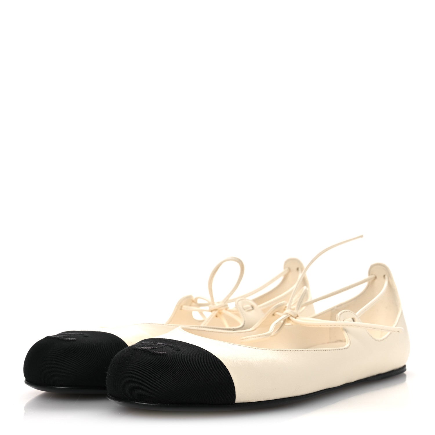 Lambskin Grosgrain Mary Jane Flats 38.5 Ivory Black