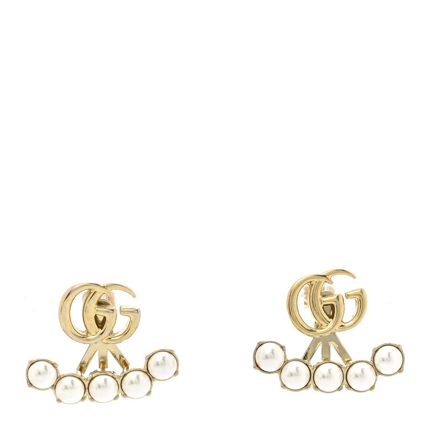 Metal Pearl Double G Drop Earrings Gold
