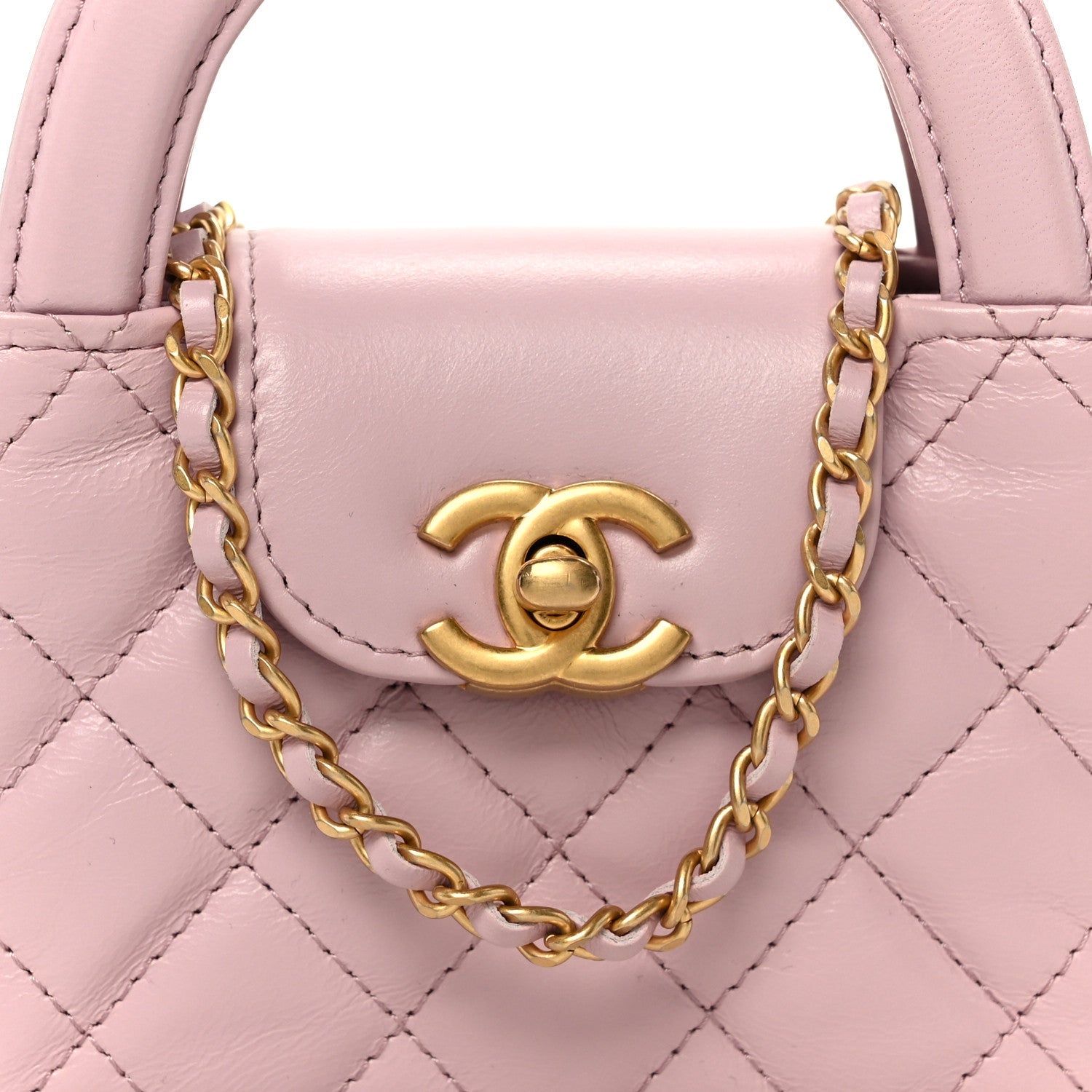 Shiny Aged Calfskin Quilted Mini Nano Kelly Shopper Light Pink