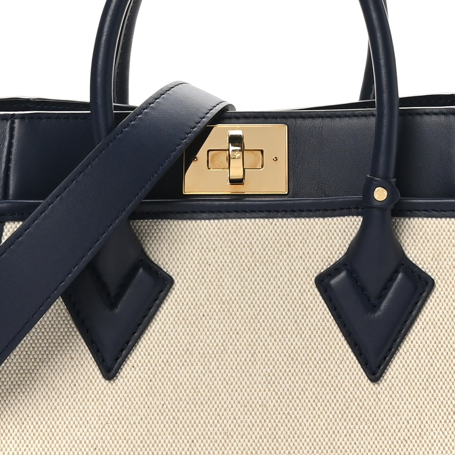 Canvas Calfskin Monogram On My Side PM Navy Blue