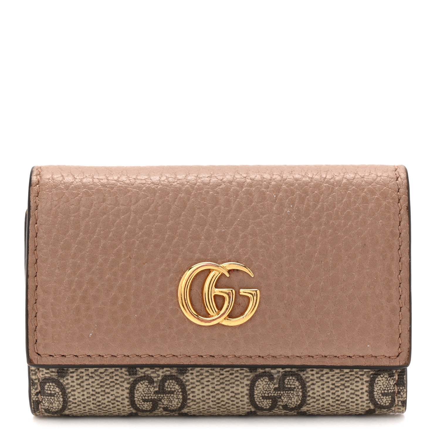 Dollar Calfskin GG Supreme Monogram GG Marmont 6 Key Holder Case Porcelain Rose Beige Ebony