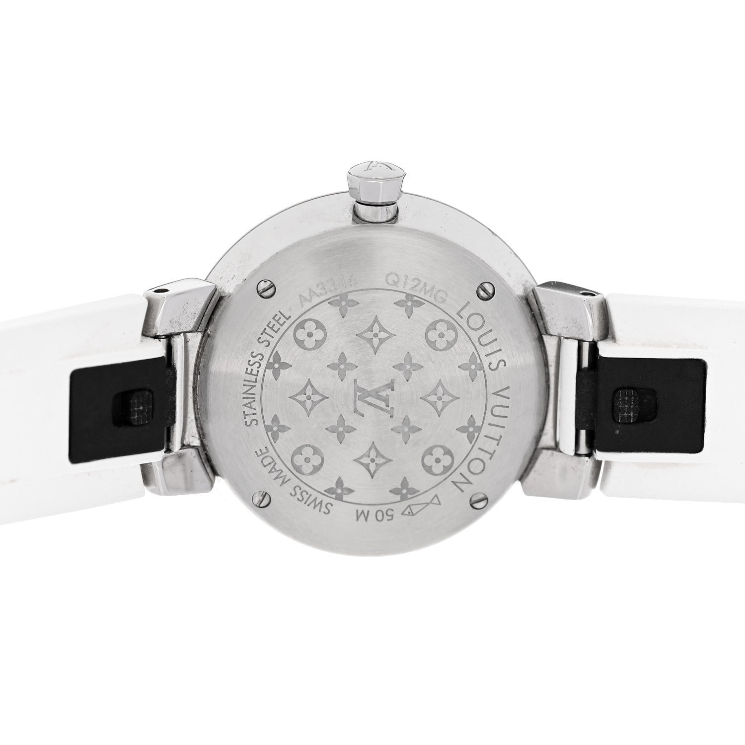 Stainless Steel Rubber Diamond 28mm Tambour Slim Quartz Watch White