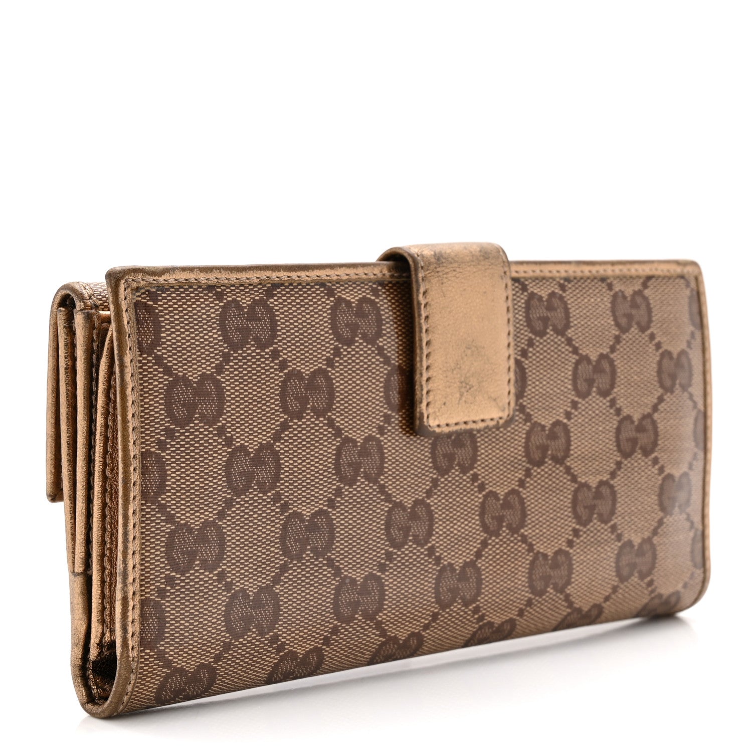 Crystal Monogram Metal Bar Continental Flap Wallet Gold