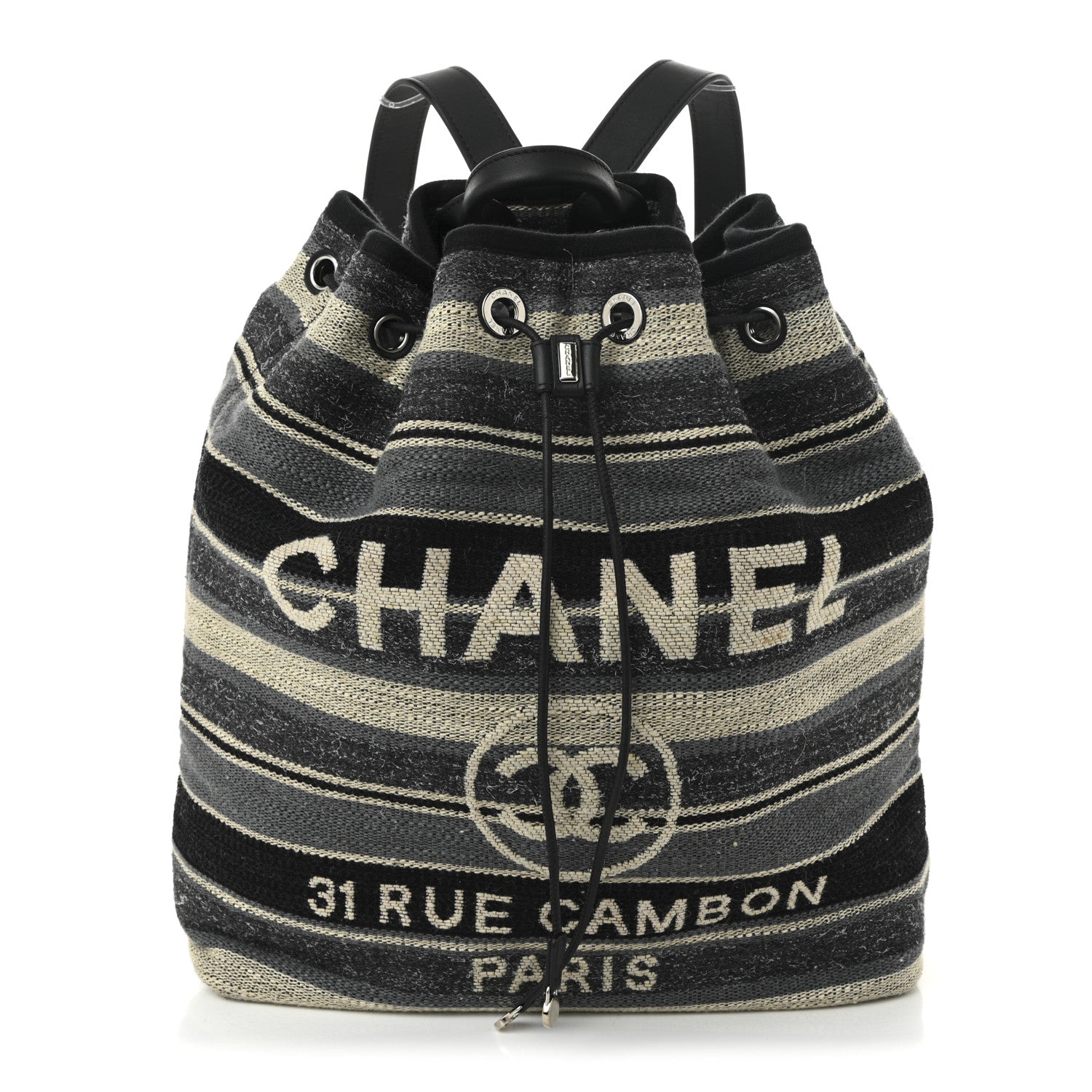 Striped Canvas Large Deauville Backpack Gray Black