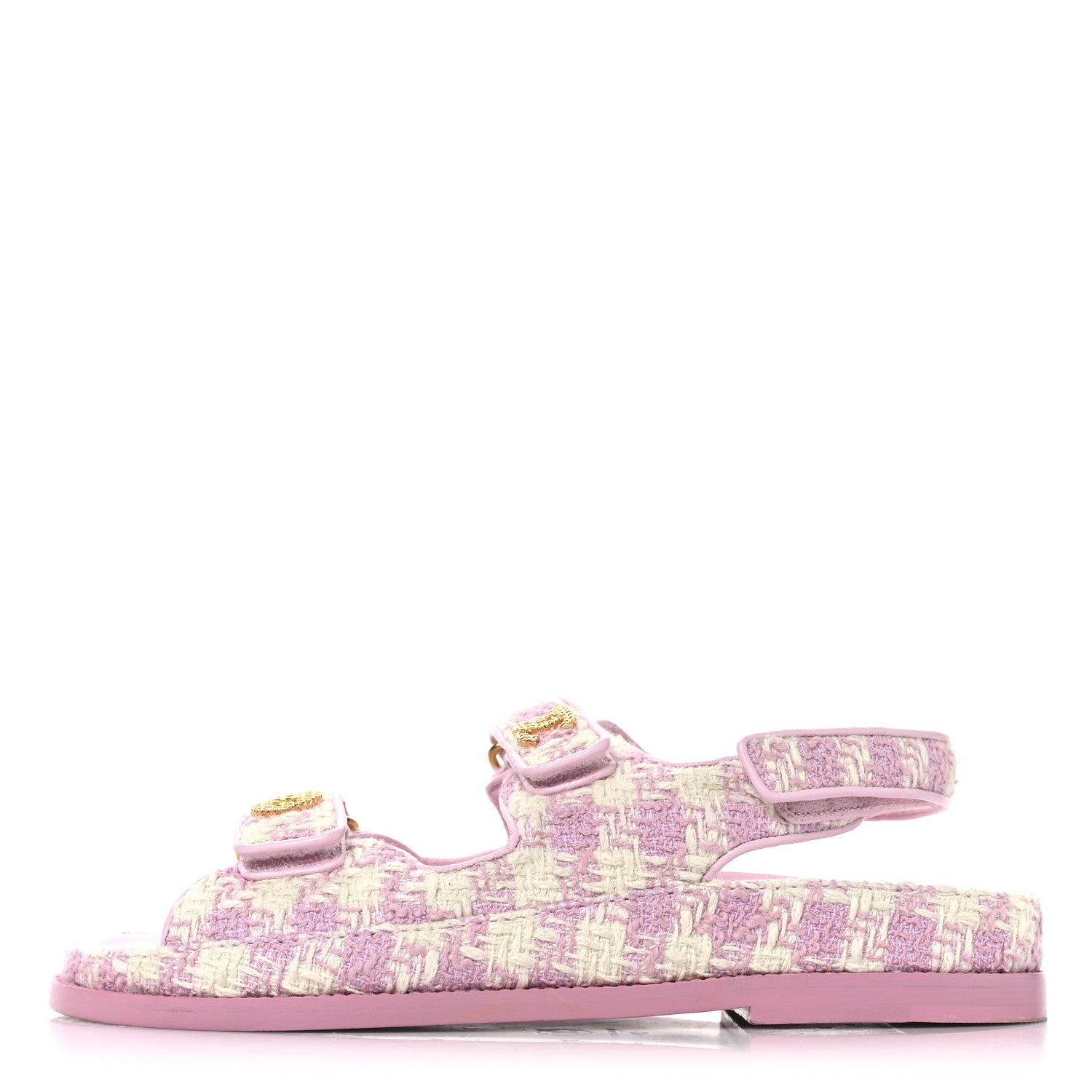 Cotton Tweed Velcro Dad Sandals 38 Pink Ecru