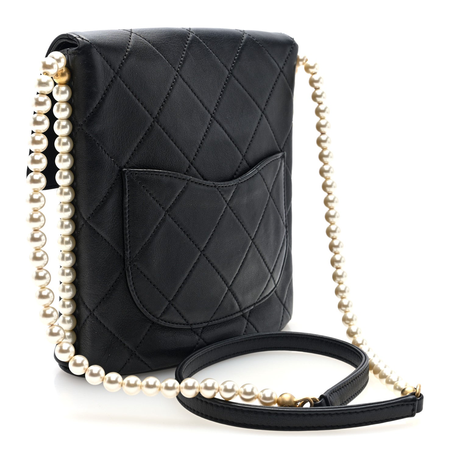 Calfskin Quilted Pearl Small About Pearls Hobo Bag Black