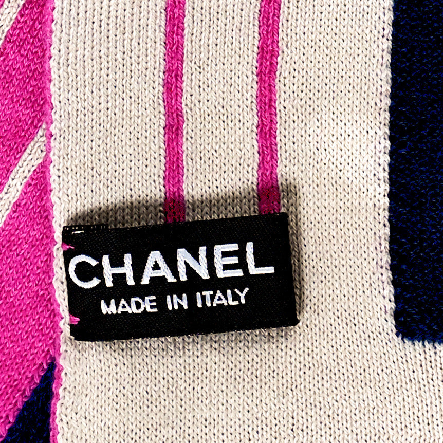 Cashmere Silk Cotton Knit CC Scarf Blue Pink White