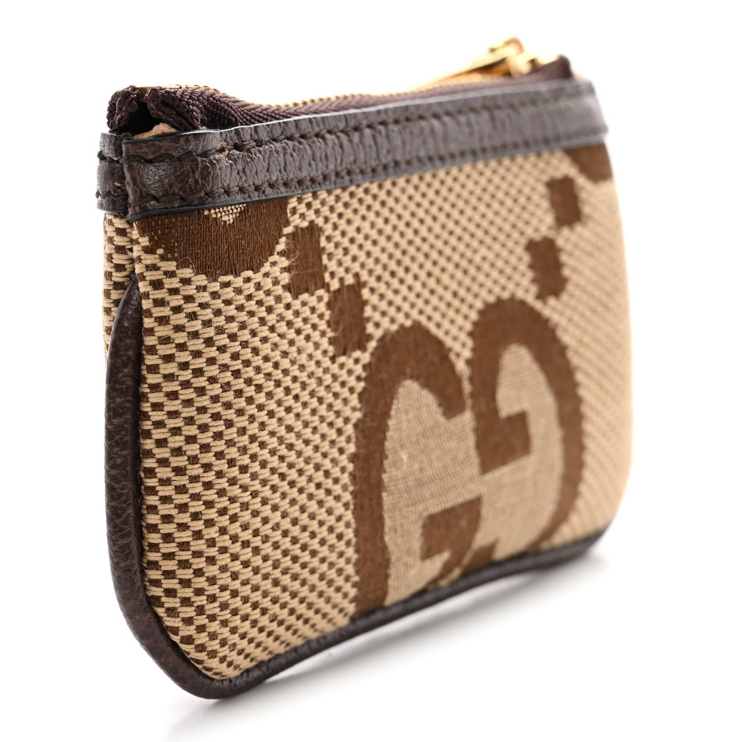 Monogram Jumbo GG Textured Dollar Calfskin Ophidia Key Case Camel Ebony New Acero