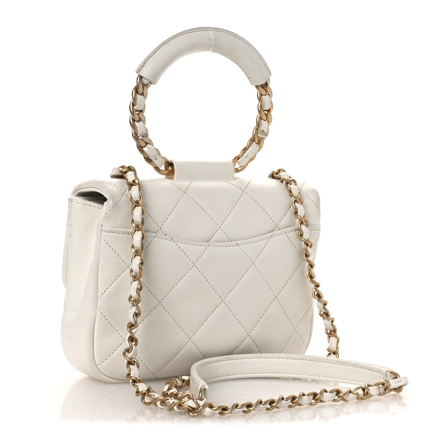 Lambskin Quilted Small Circular Handle Bag White