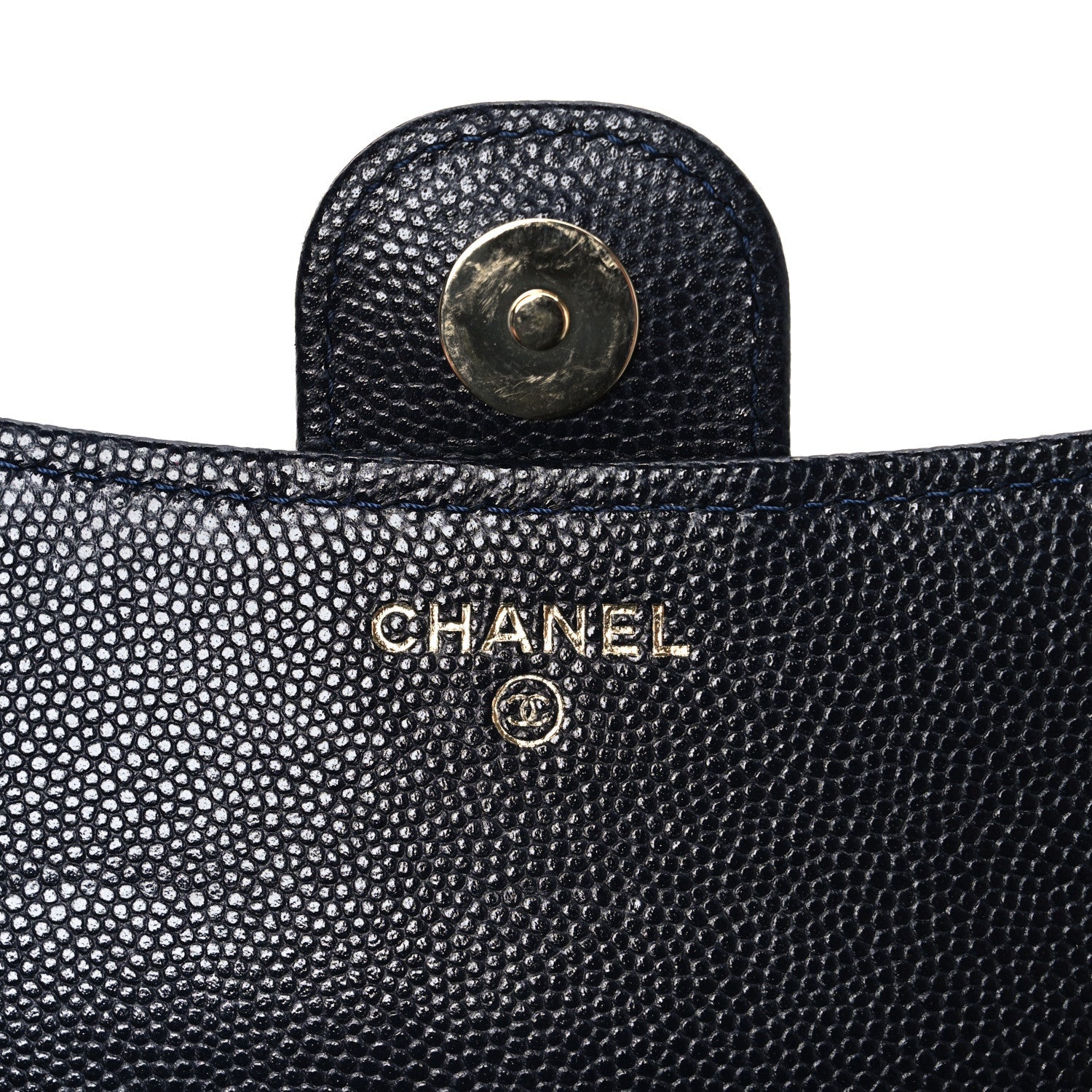 Caviar Quilted Flap Phone Holder With Chain Navy Blue