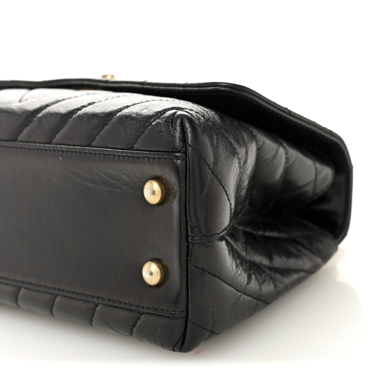 Aged Calfskin Chevron Quilted Mini Coco Handle Flap Black