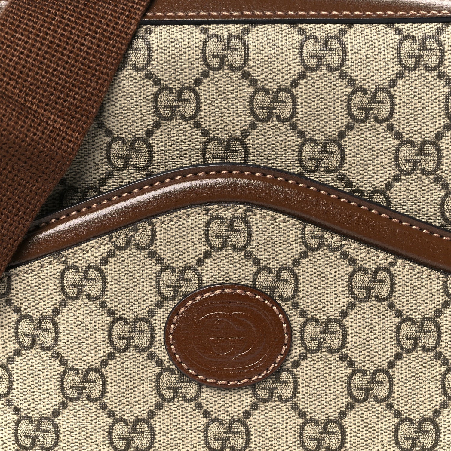 GG Supreme Monogram Azalea Calfskin Retro Interlocking G Messenger Shoulder Bag Beige Ebony Brown Sugar