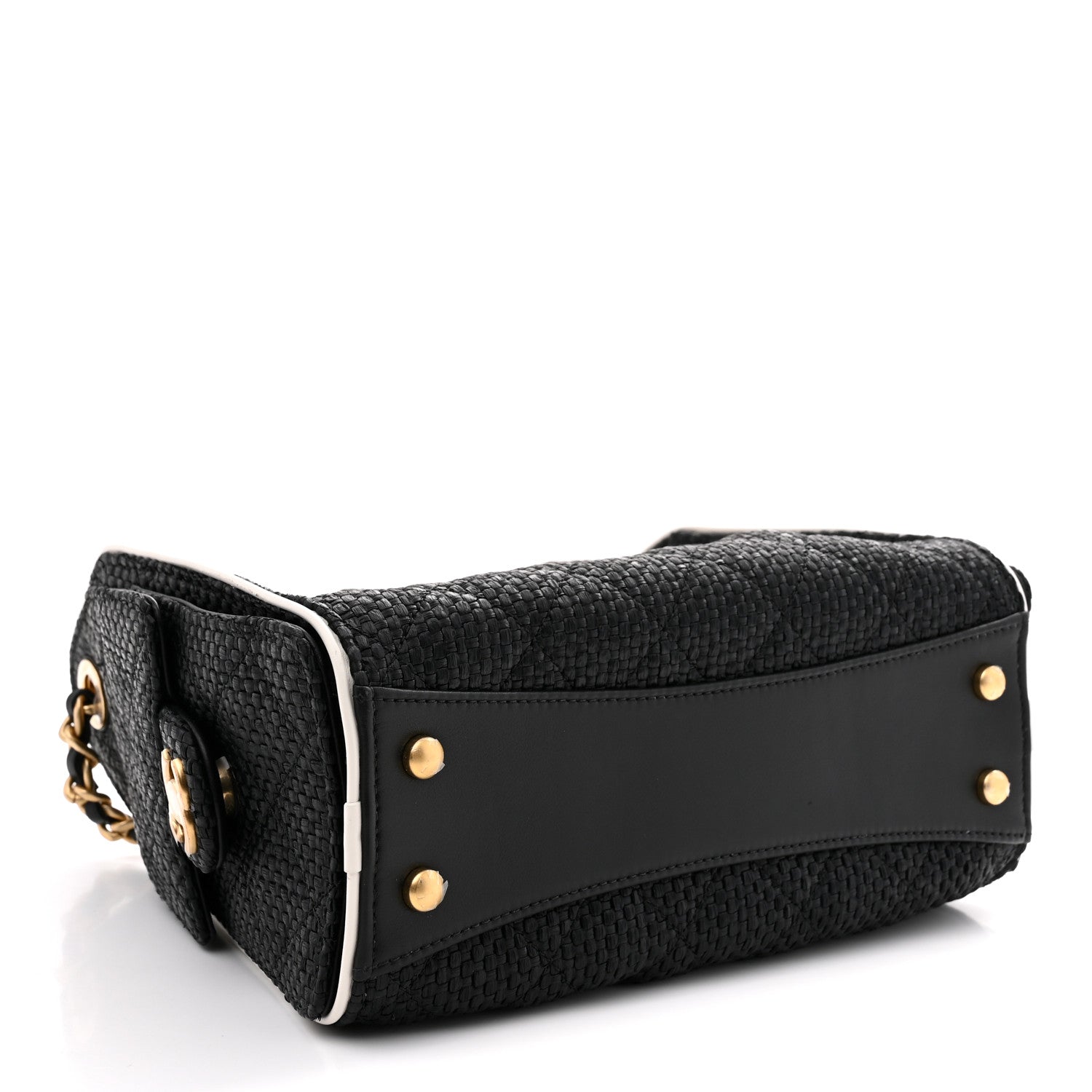 Braided Raffia Calfskin Mini Chanel 25 Handbag Black White