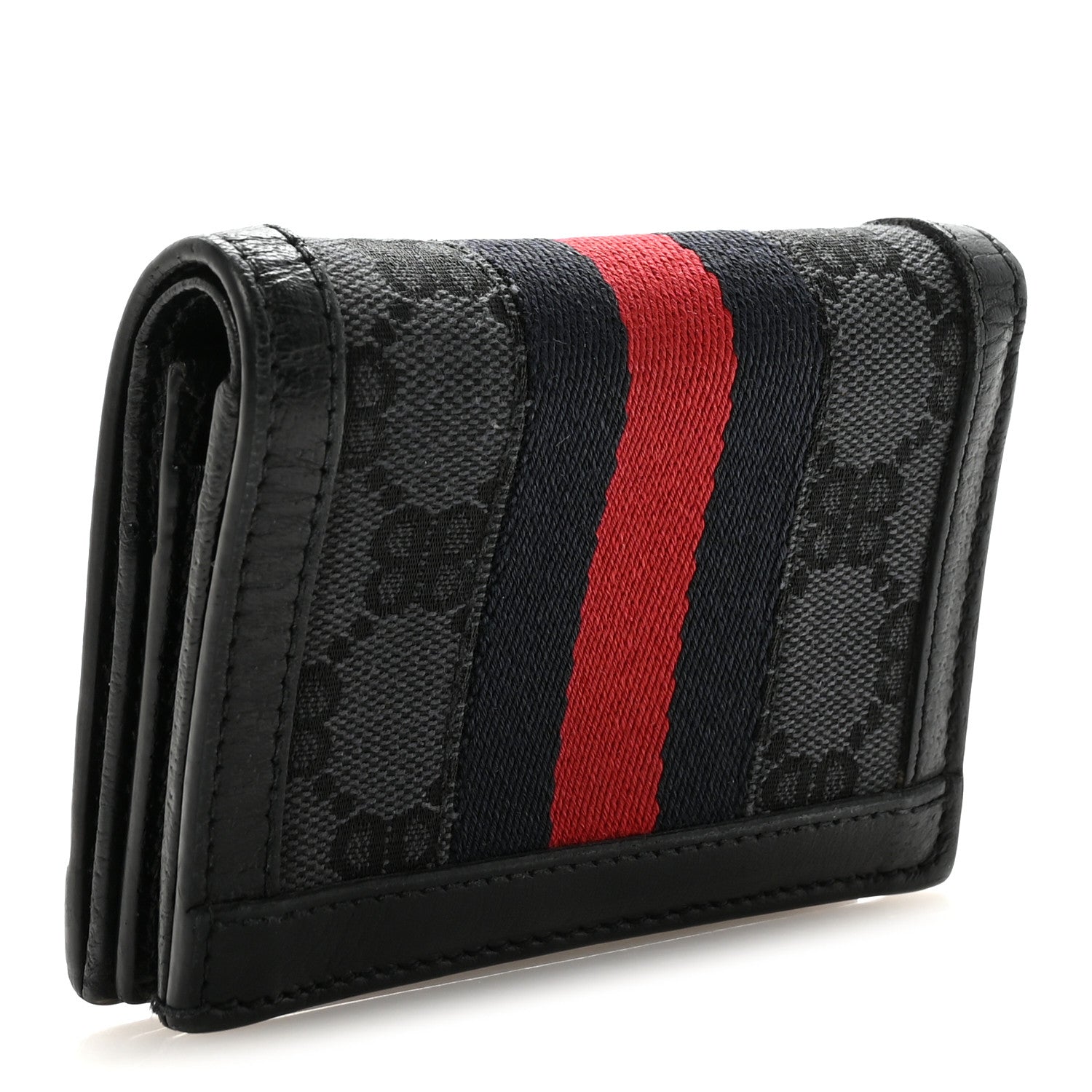 X BALENCIAGA BB Monogram Web Ophidia Card Case Wallet Black