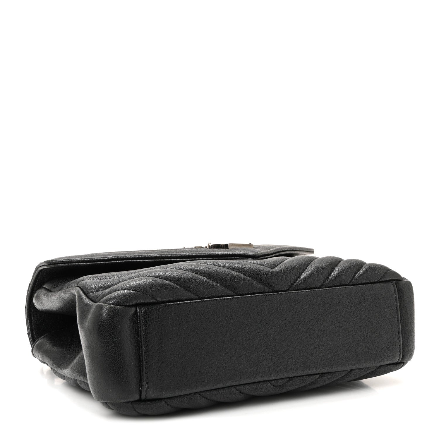 Sheepskin Matelasse Chevron Monogram Medium College Bag Black