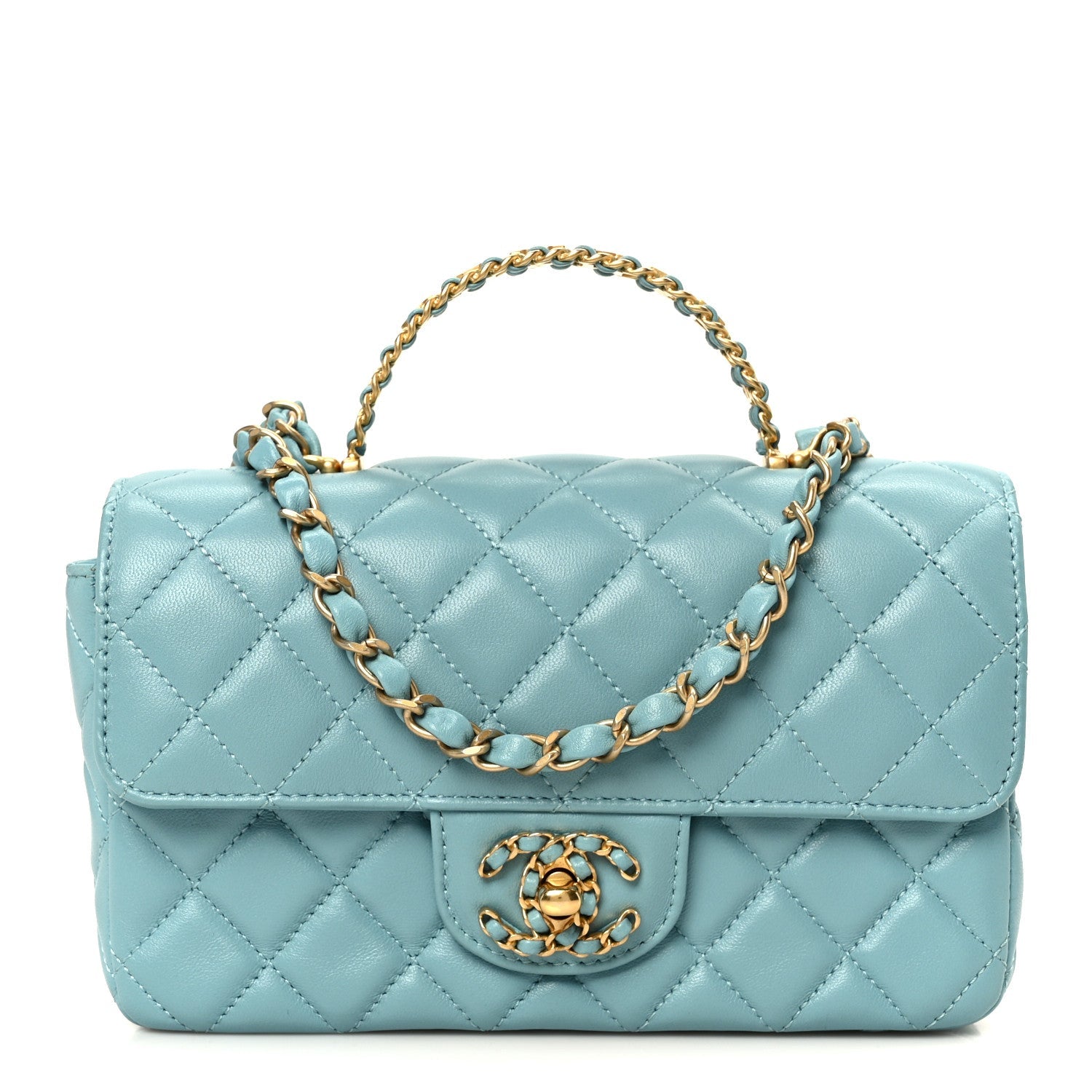 Lambskin Quilted Mini Strass On Top Flap Blue