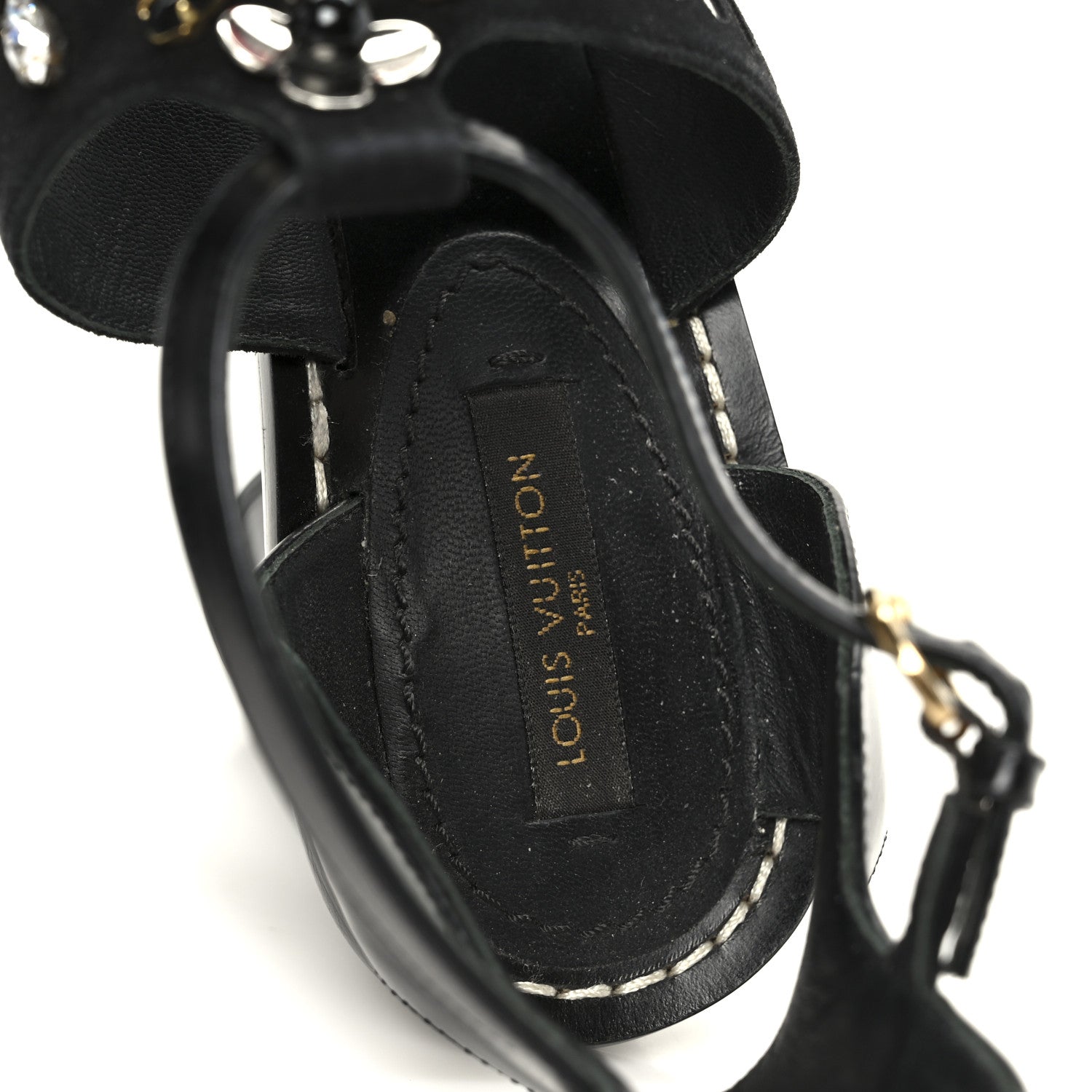Calfskin Suede Frontpier Ankle Strap Sandals 37 Black