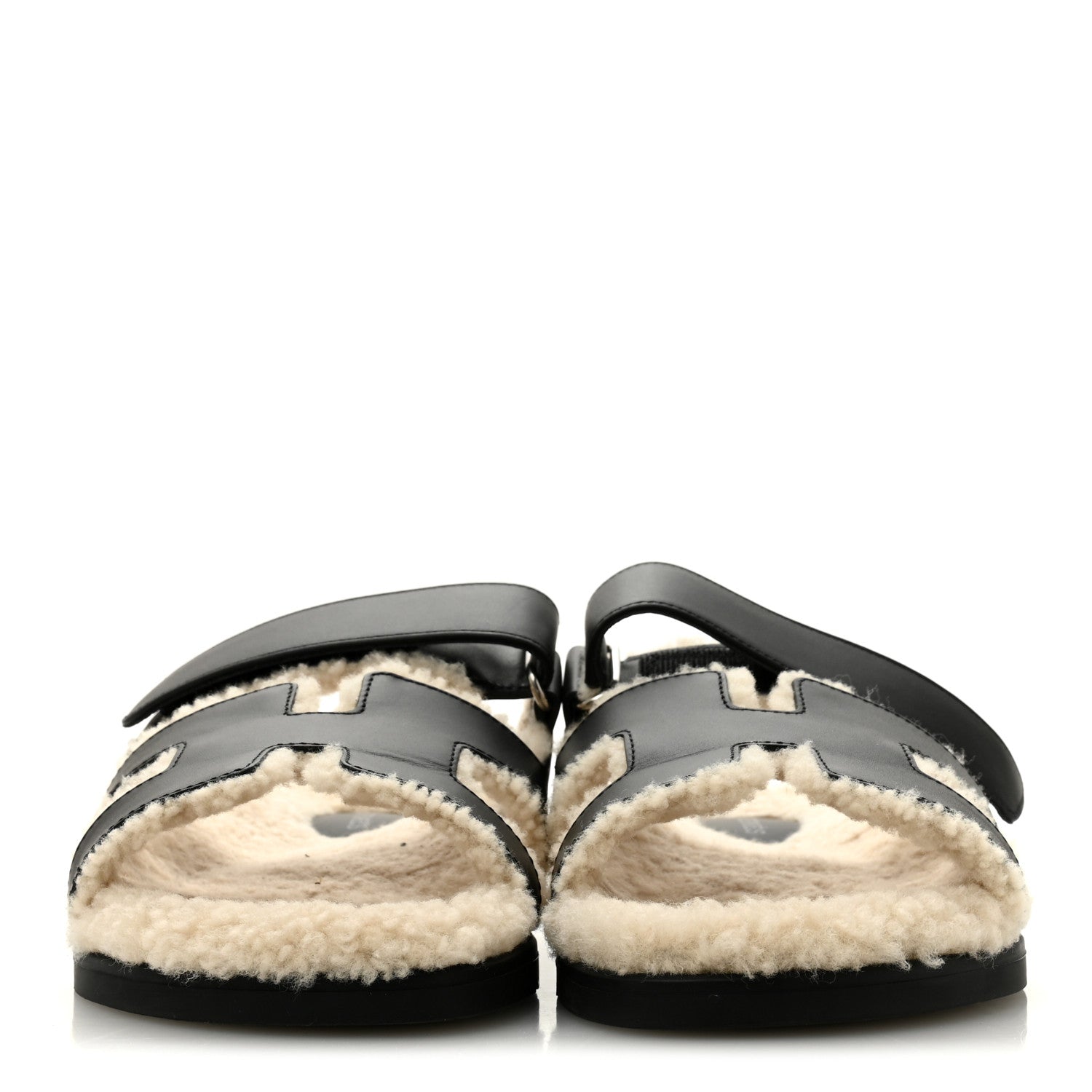 Calfskin Woolskin Womens Chypre Sandals 40 Black Ecru