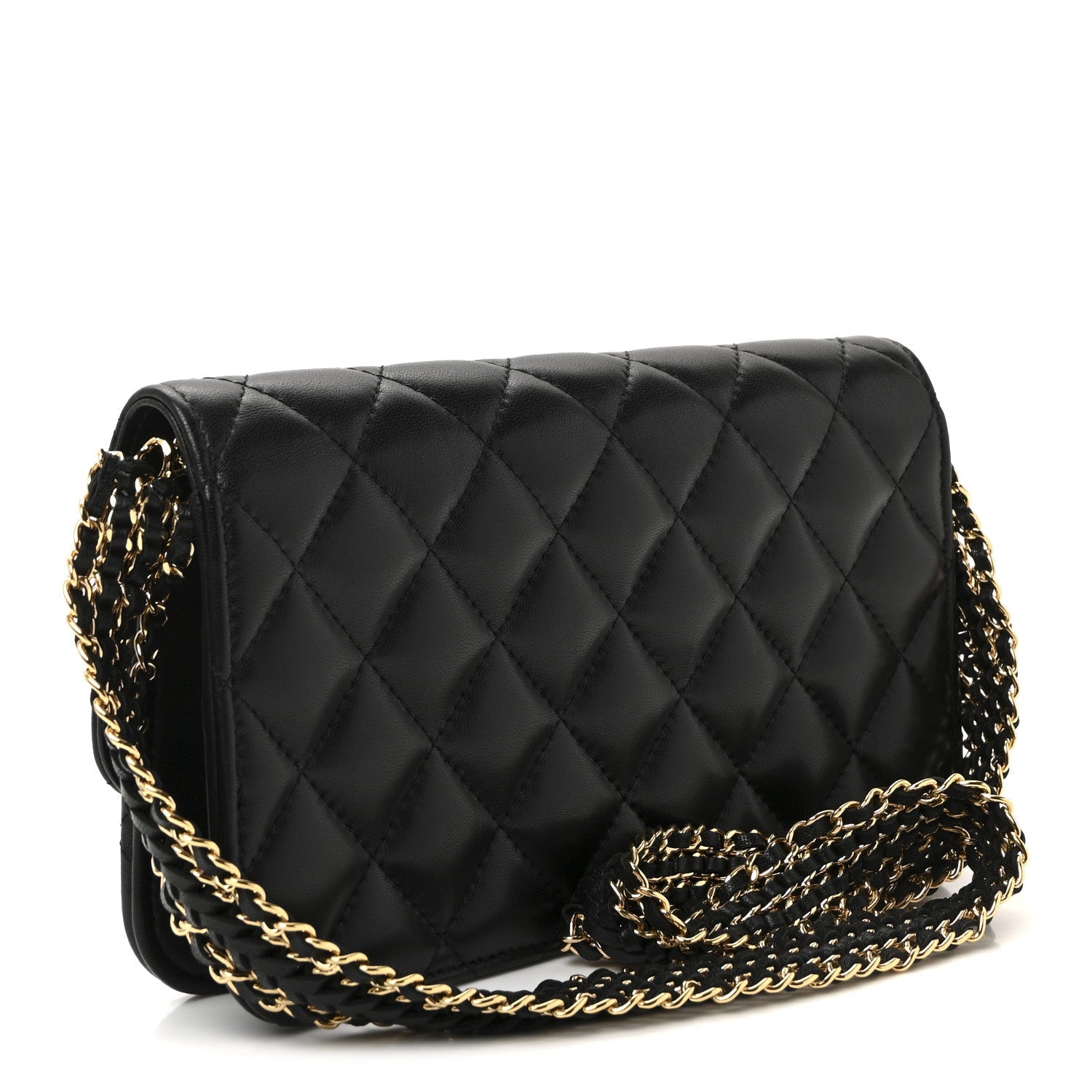 Lambskin Quilted Flap Shoulder Bag Chain Black