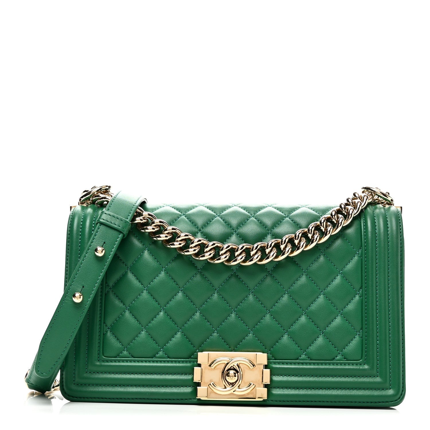 Calfskin Quilted Medium Boy Flap Green