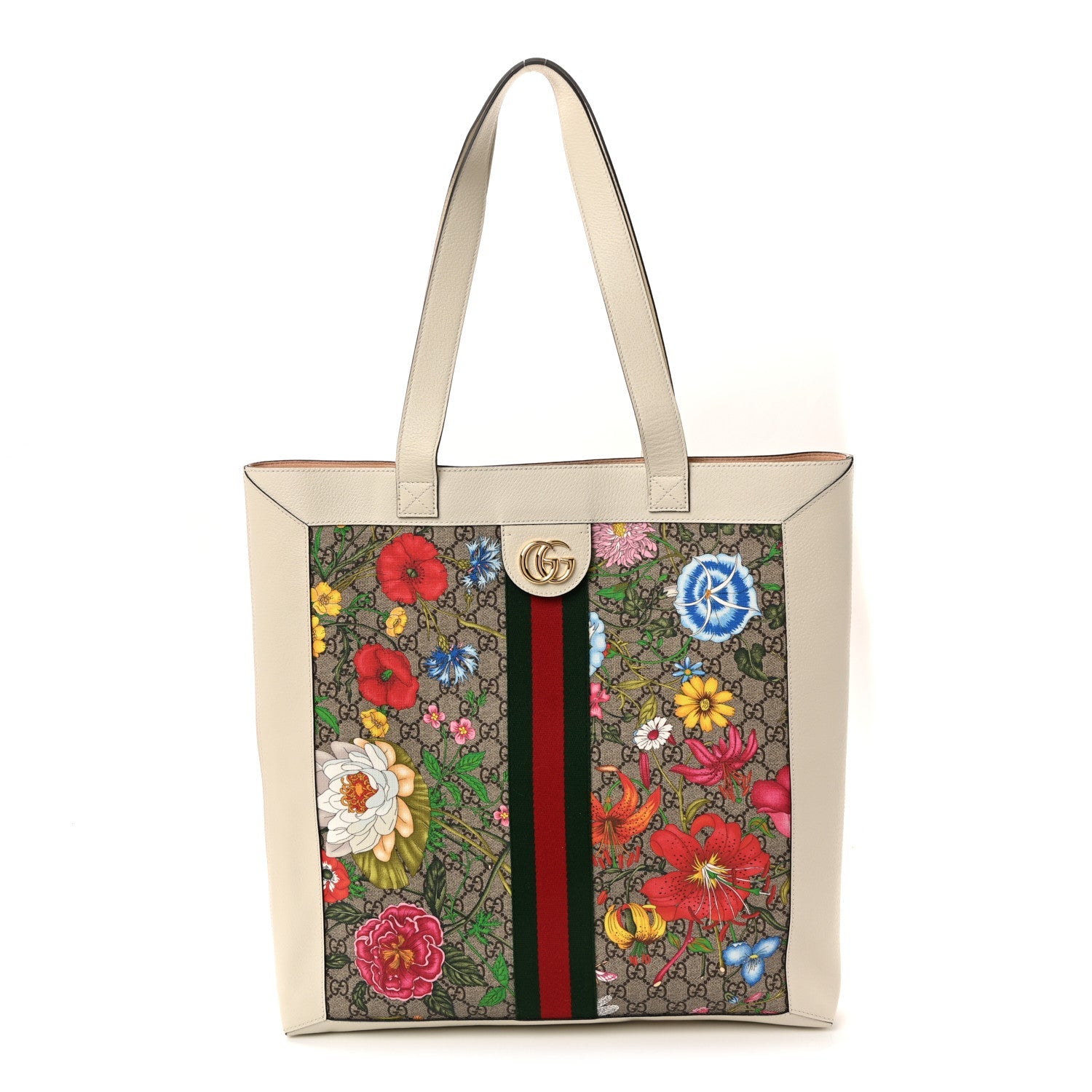 GG Supreme Monogram Flora Web Ophidia Vertical Shopping Tote White