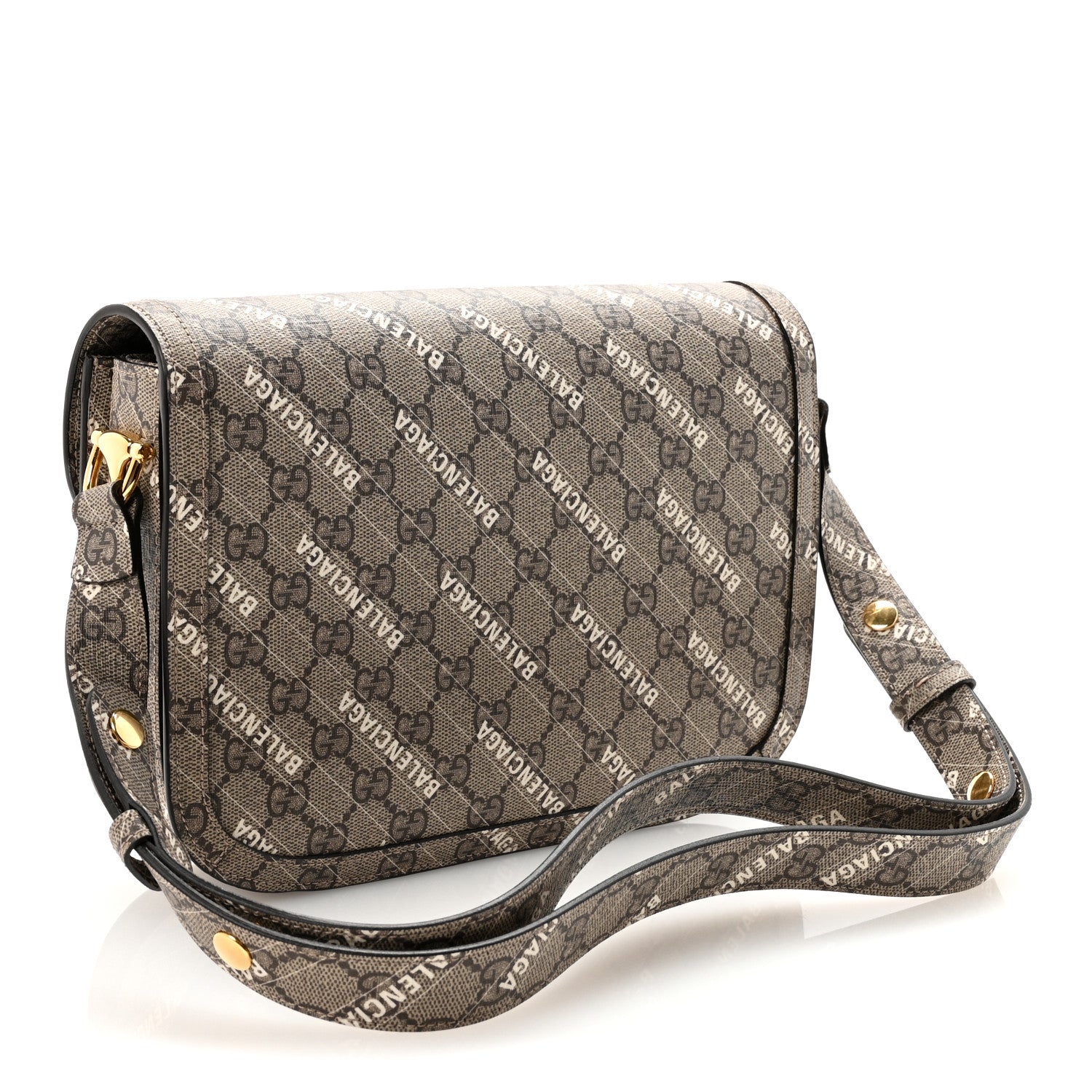 X BALENCIAGA GG Supreme Monogram Logo Print Horsebit 1955 Shoulder Bag Beige Ebony
