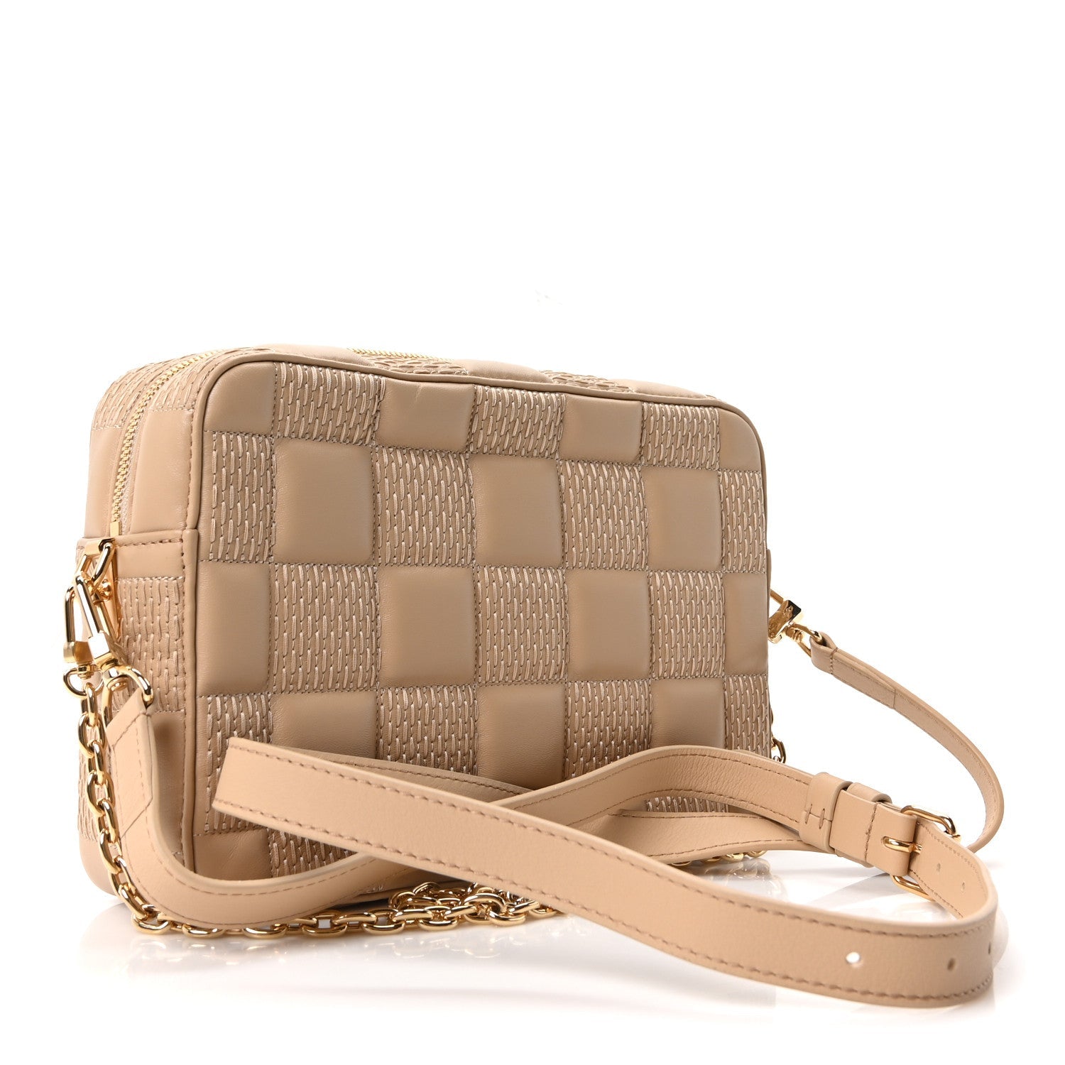 Lambskin Damier Quilt Troca MM Cashmere Beige