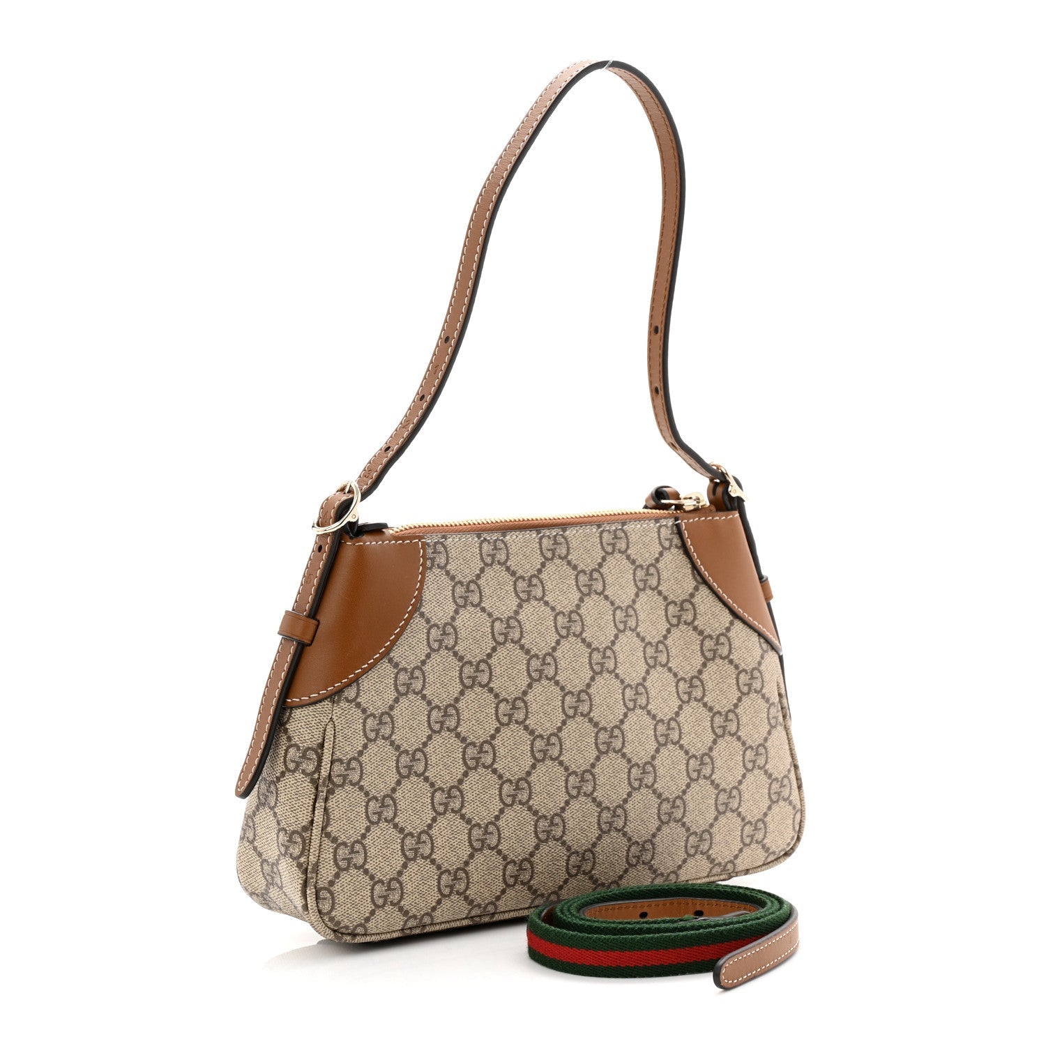 GG Supreme Monogram Textured Calfskin Small Emblem Shoulder Bag Beige Dark Brown