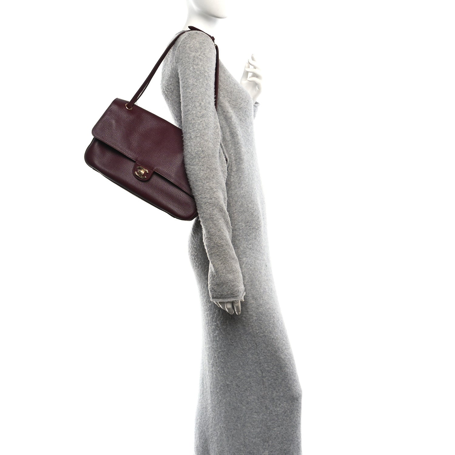 Grained Calfskin Small Souplissimo Maxi Flap Burgundy