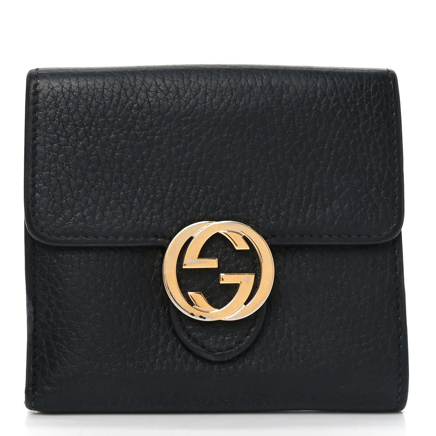 Dollar Calfskin Interlocking G French Wallet Black