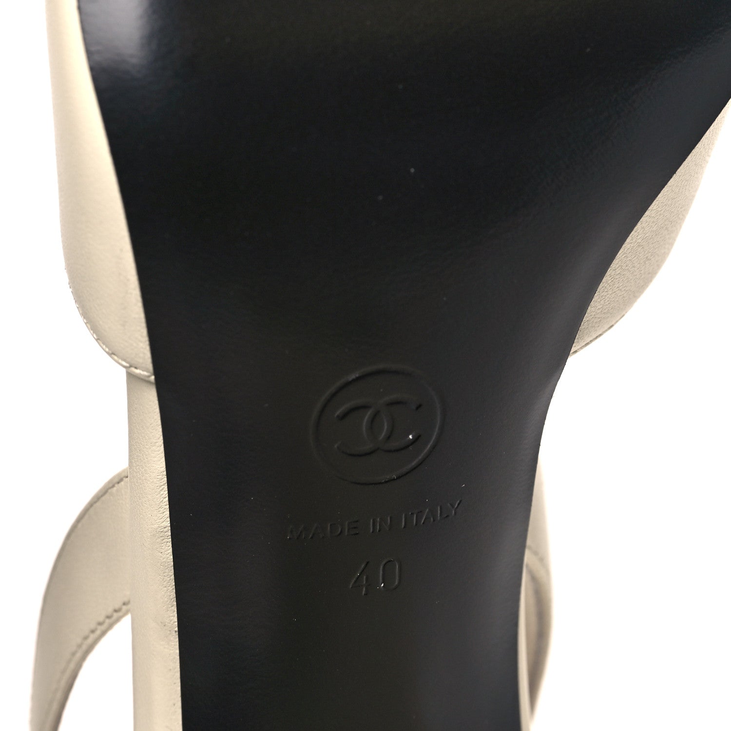 Lambskin Patent Calfskin Cap Toe CC Slingback Pumps 40 Ivory Black