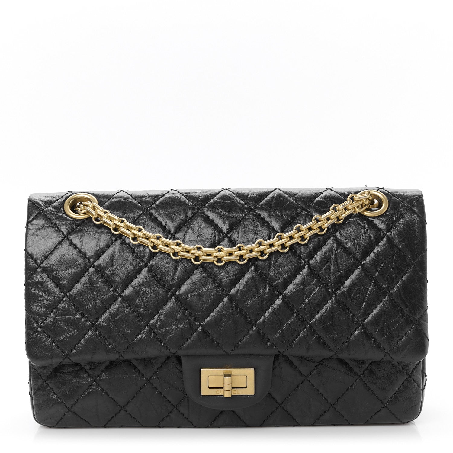 Aged Calfskin Quilted 2.55 Reissue 225 Flap Black