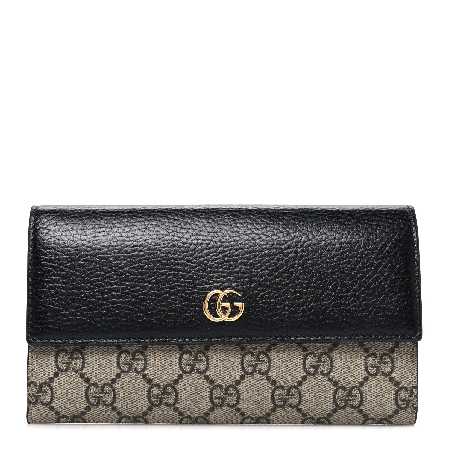 Dollar Calfskin GG Supreme Monogram GG Marmont Continental Wallet Black Beige Ebony