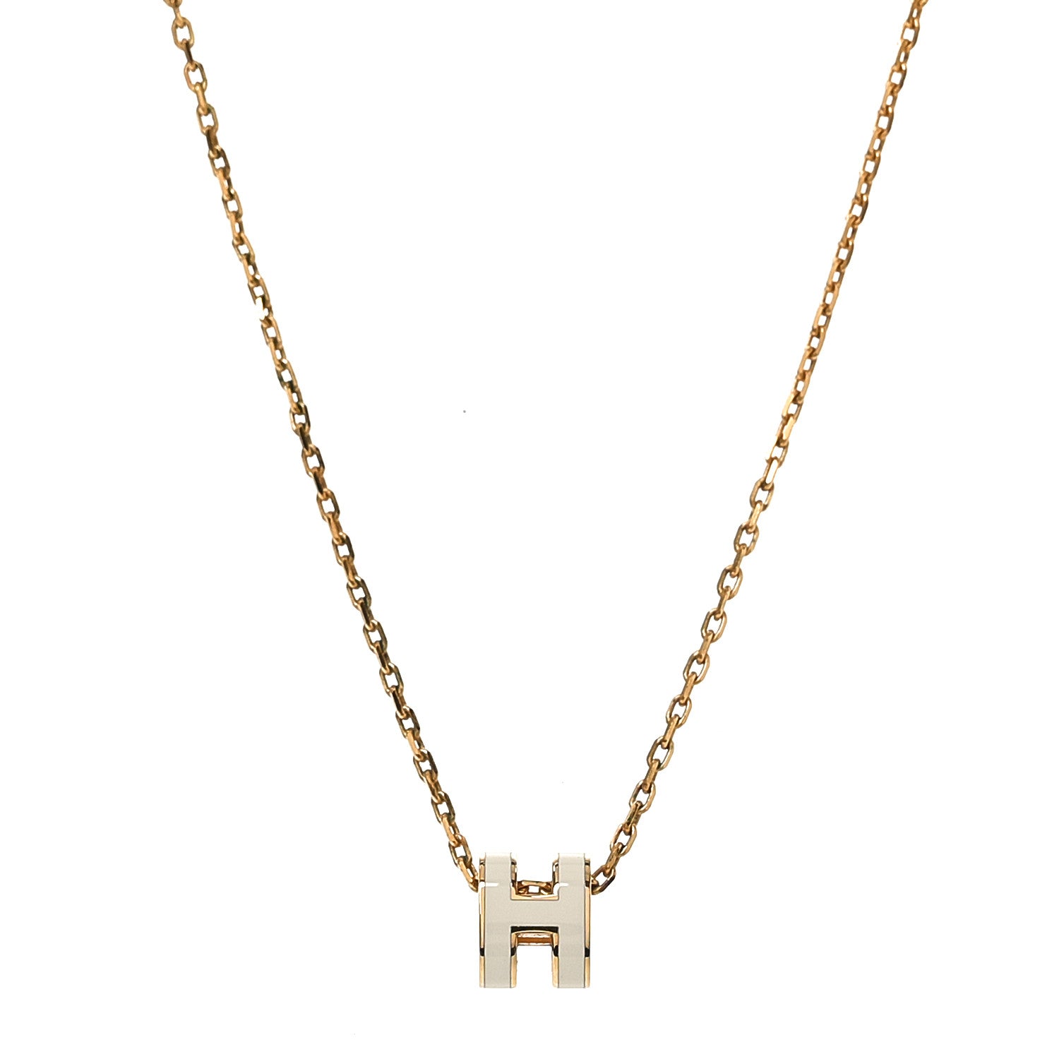 Lacquered Gold Mini Pop H Pendant Necklace White