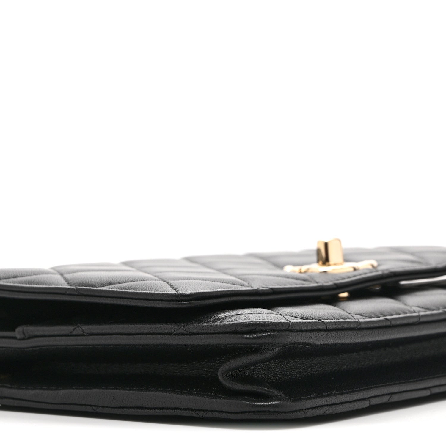 Lambskin Quilted Trendy CC Wallet On Chain WOC Black