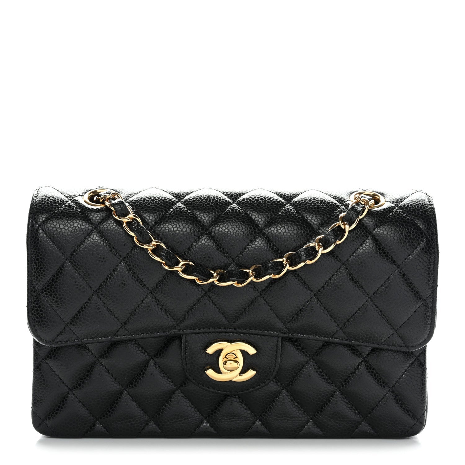 Caviar Quilted Small Double Flap Black