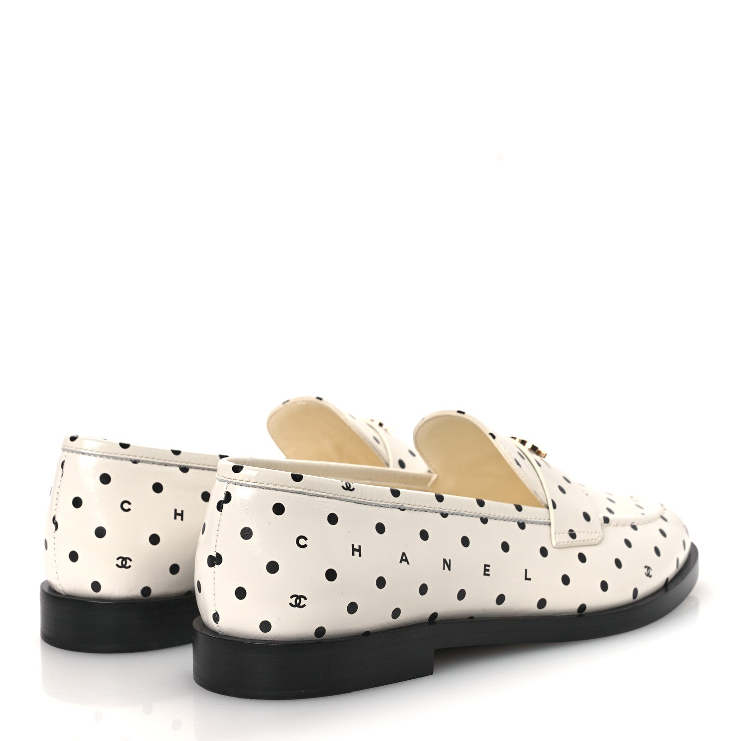 Printed Calfskin CC Dots Moccasin Loafers 36 Ivory Black
