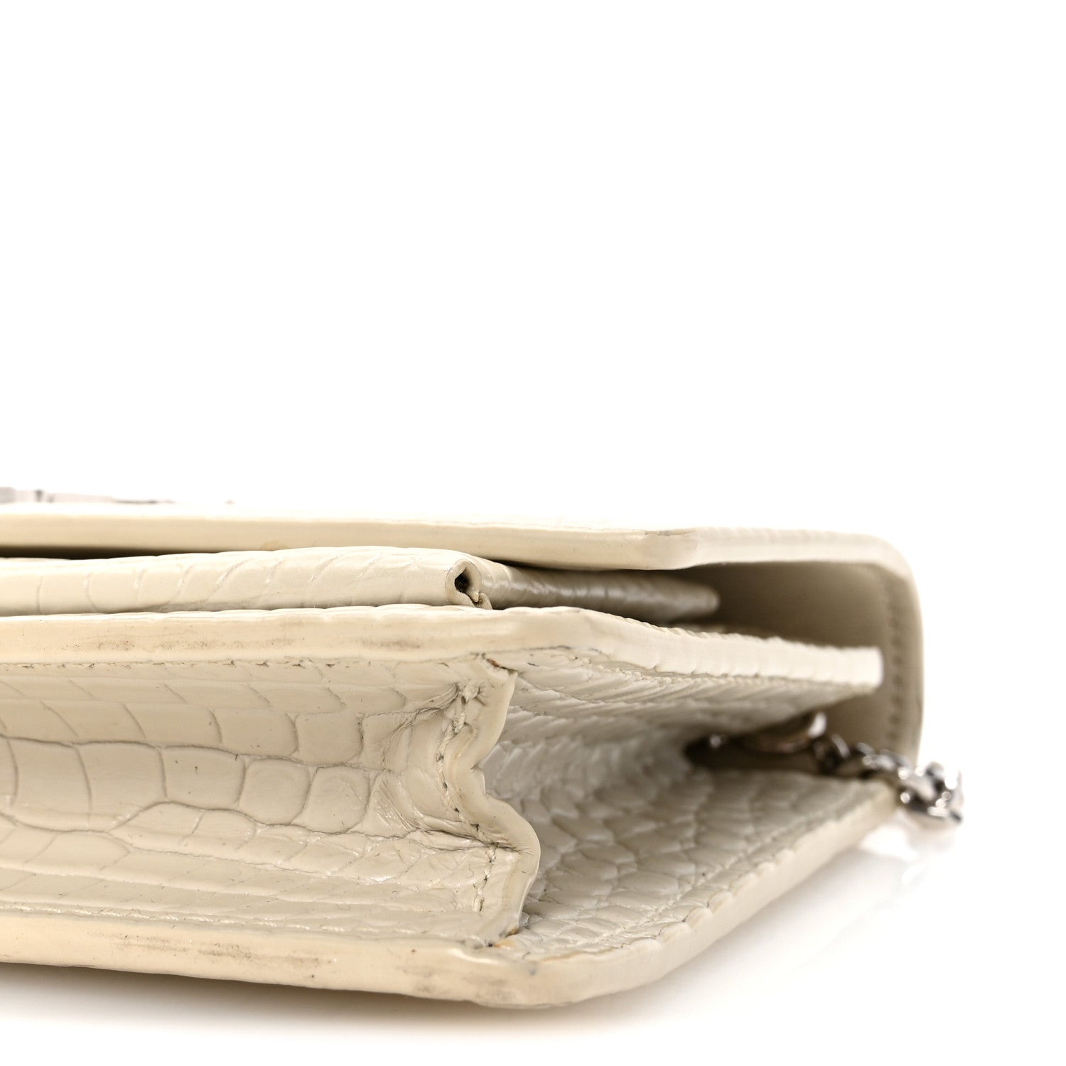 Calfskin Crocodile Embossed Monogram Sunset Chain Wallet Blanc Vintage