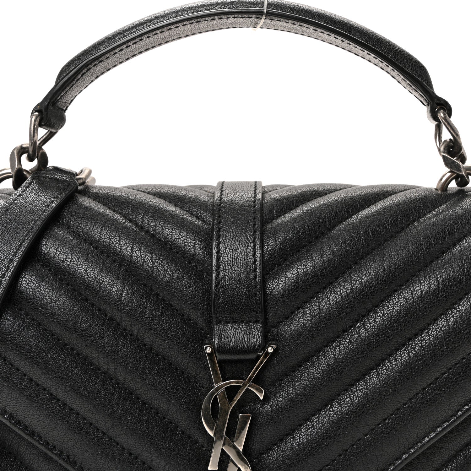 Sheepskin Matelasse Chevron Monogram Medium College Bag Black