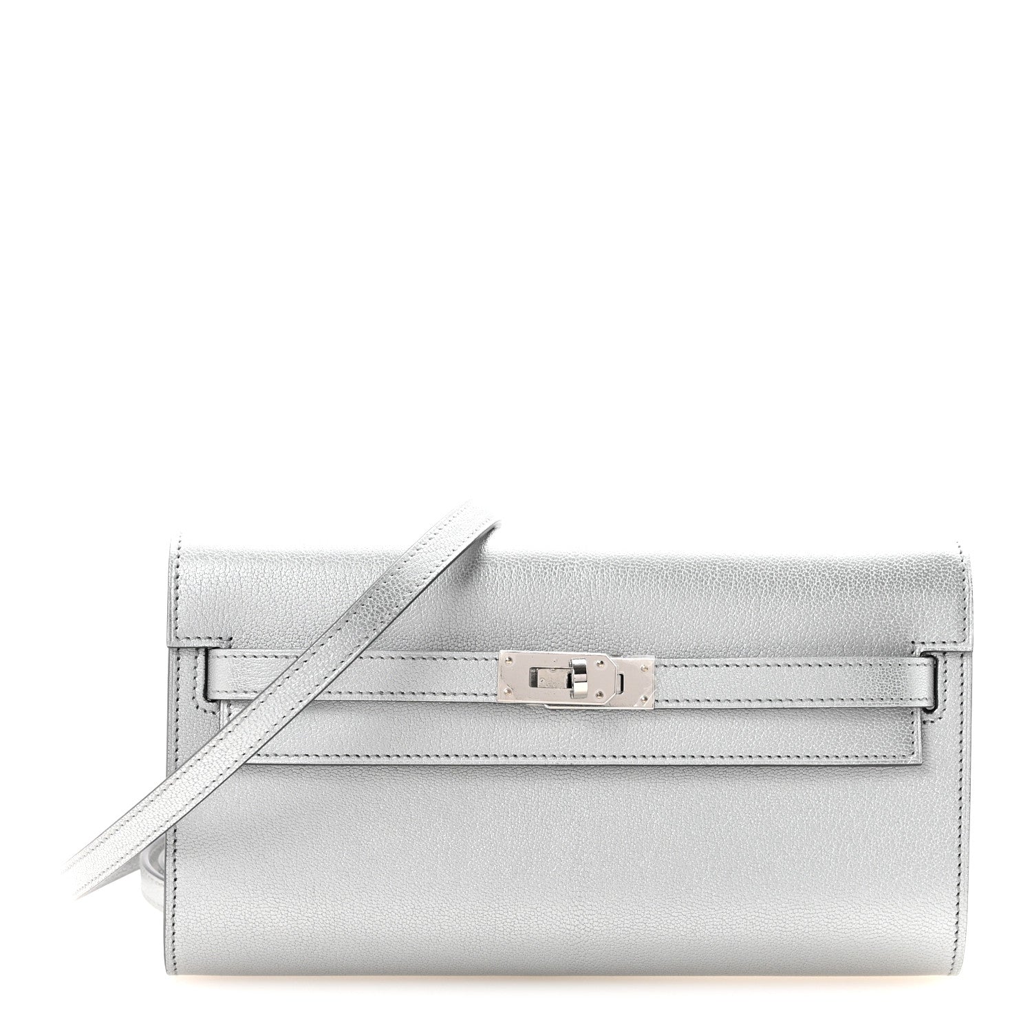 Metallic Chevre Chamkilight Kelly Wallet To Go Argent
