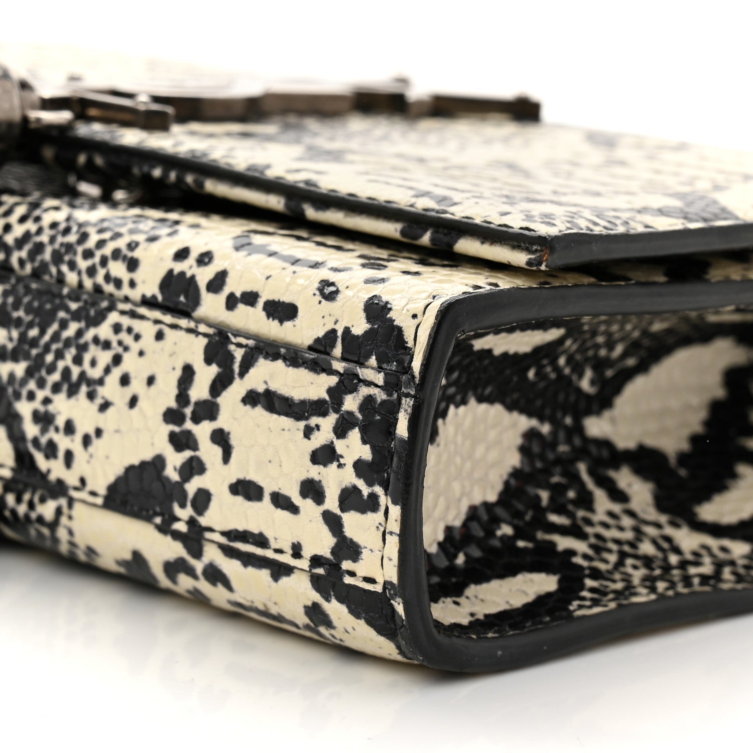 Calfskin Snakeskin Embossed Small Classic Monogram Kate Tassel Satchel White Black