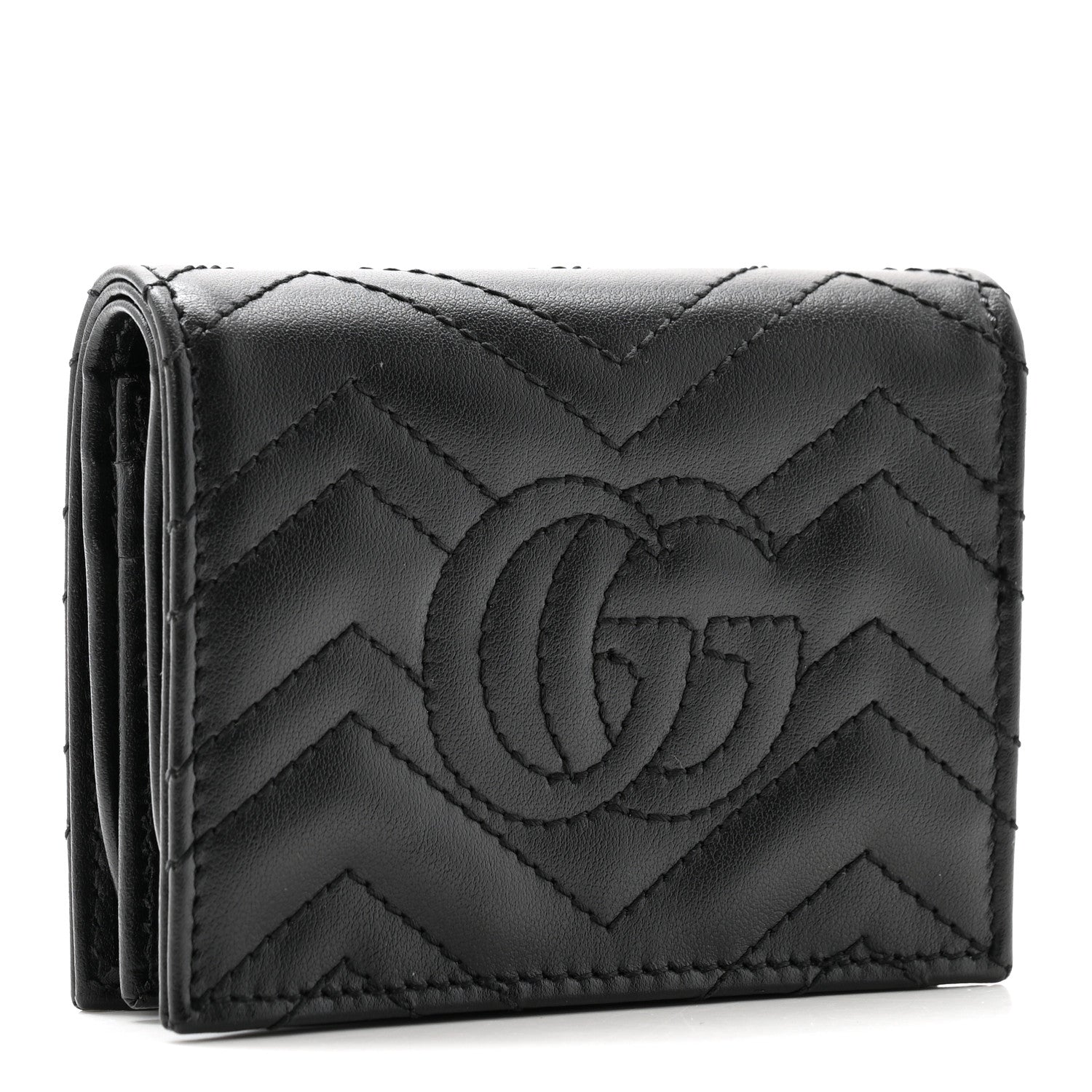 Calfskin Matelasse GG Marmont Card Case Wallet Black