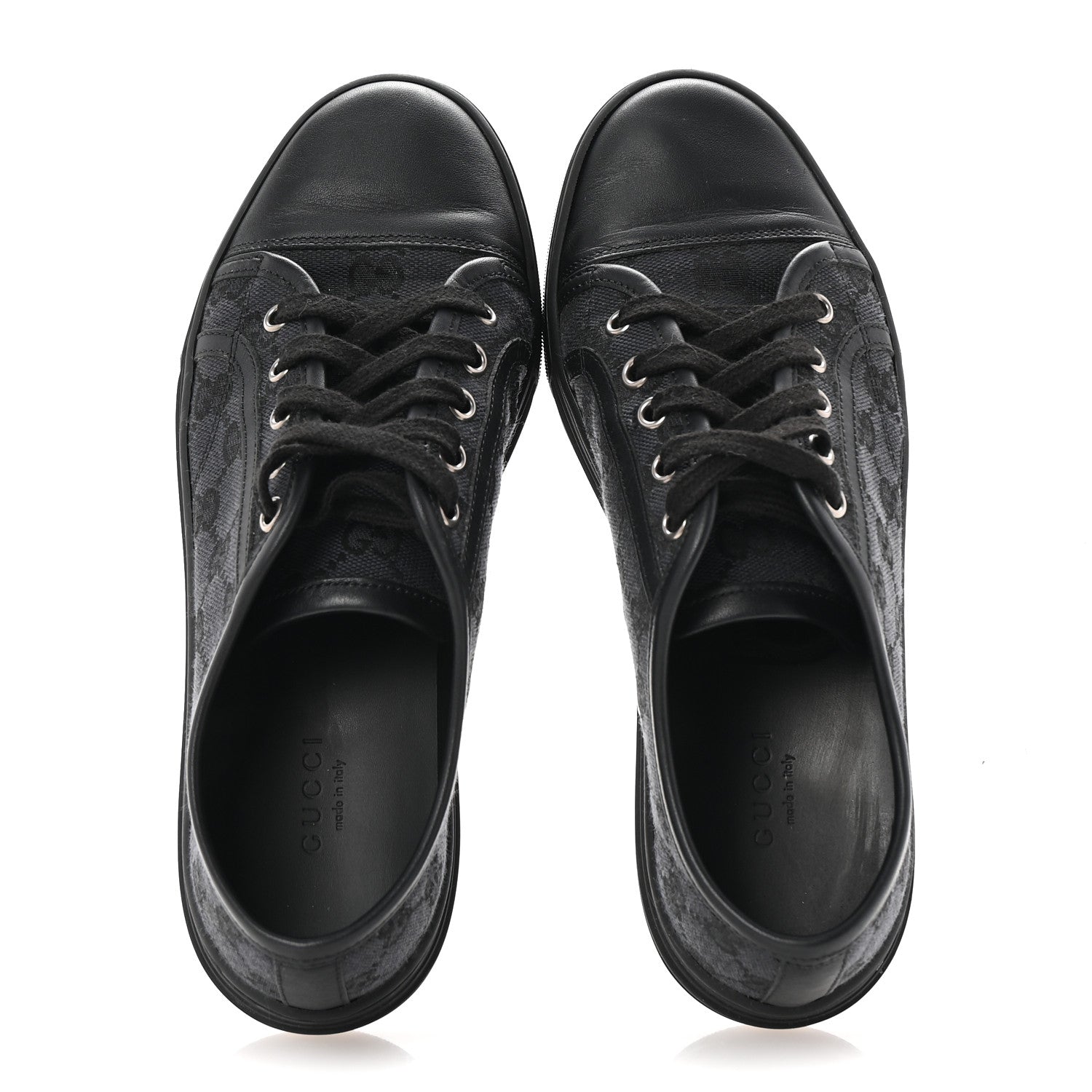 GG Monogram Calfskin Womens Low Top Sneakers 37 Piombo Black