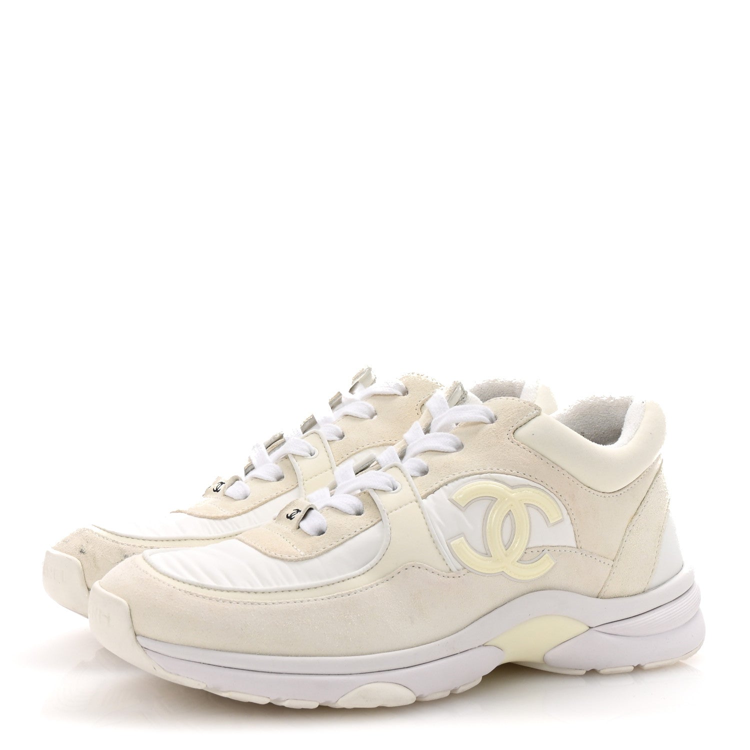 Suede Calfskin Fabric CC Sneakers 38 White