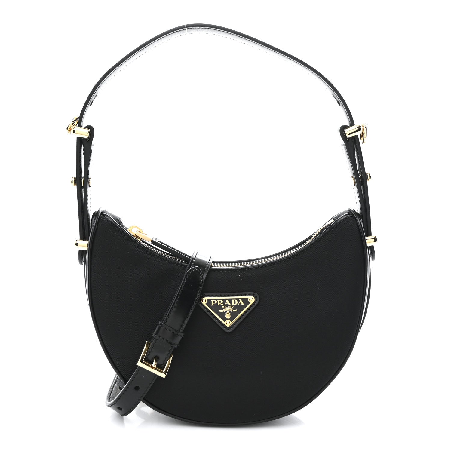 Re-Nylon Spazzolato Mini Arque Shoulder Bag Black
